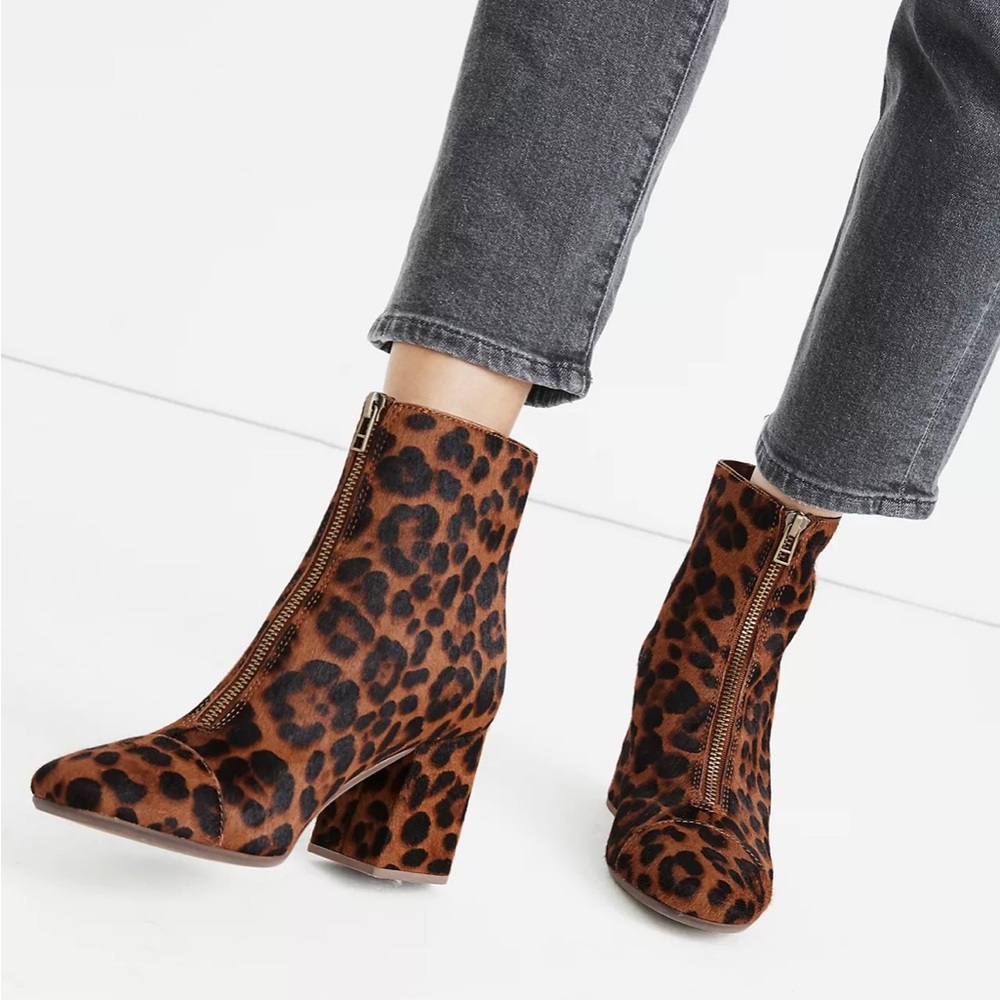 Madewell Leopard Print Brown Suede Heel Ankle Boots
